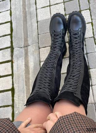 Знижка, р.37, шикарні натуральні зимові ботфорти на шнурівці, люкс якості