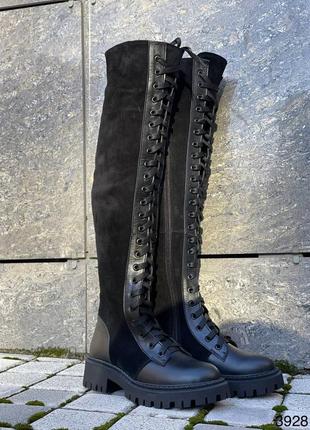 Знижка, р.37, шикарні натуральні зимові ботфорти на шнурівці, люкс якості