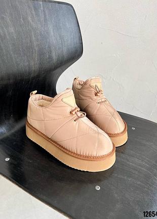 Дутики угги бежеві нюд на високій підошві платформі танкетці масивній