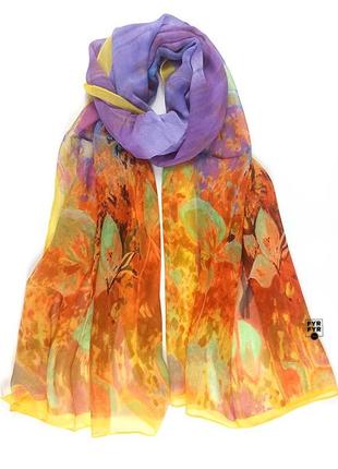 Тонкий прозрачный шифоновый шарф на голову, шею с цветами новый