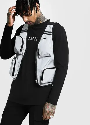 Серый жилет/жилет с светоотражающими вставками boohoo/жилет с объемными карманами