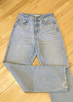 Светлые прямые джинсы zara с необработанным низом, трубы2 фото