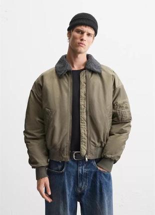 Куртка бомбер хакі чоловіча з коміром zara new