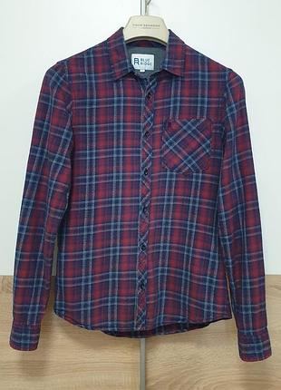 Blue ridge - s - фланелева сорочка (overshirt) - синьо-бордова - slim fit  - верхня сорочка чоловіча