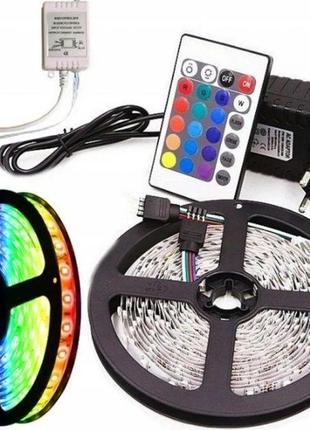 Светодиодная лента led 5050 rgb на 5м с пультом и блоком питания, разноцветная