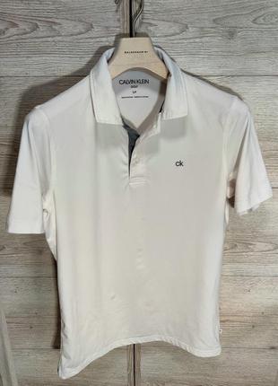 Мужская модная  футболка поло calvin klein golf в белом цвете размер s