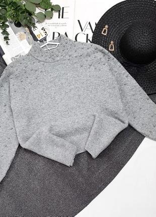 Серый джемпер свитер с бусинами primark