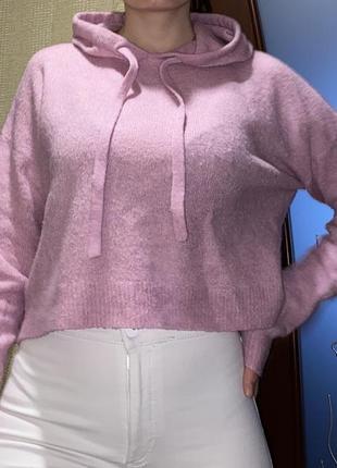 Розовая теплая кофта с капюшоном, женская кофта спортивного стиля