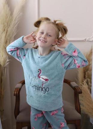 Теплая флисовая+махра пижама/домашний костюм кофта и штаны 6-14 р