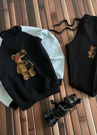 Утепленный на флисе свитшот мешка teddy + спортивные штаны, теплый спортивный костюм премиум качества