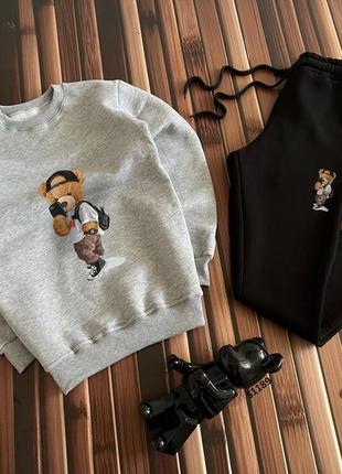 Утеплений на флісі світшот мішка teddy + спортивні штани, теплий спортивний костюм преміум якості