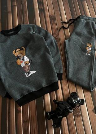 Утепленный на флисе свитшот мешка teddy + спортивные штаны, теплый спортивный костюм премиум качества