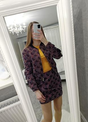 Xs-s костюм гольфик юбка коротка  бомбер піджак кардиган жіночий твідовий фіолетовий коричневий жовтий