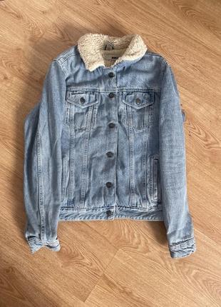 Женская джинсовая утепленная куртка topshop moto / джинсовая куртка размер 40