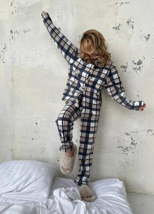 Флісова піжама у клітинку сорочка та штани