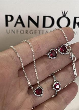 Комплект pandora набор серьги, кольца, подвеска❤️