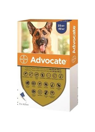 Адвокат краплі на холку від бліх і кліщів для собак 25-40 кг, (1 піп./4 мл) bayer