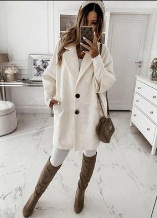 Женское пальто кашемир 42-46,48-52 белый,беж