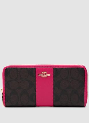 Кошелёк coach round fastener long wallet signature brown/pink