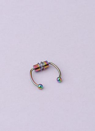 Септум пирсинг радужная магнитная серьга обманка без прокола сережка для носа на ухо5 фото