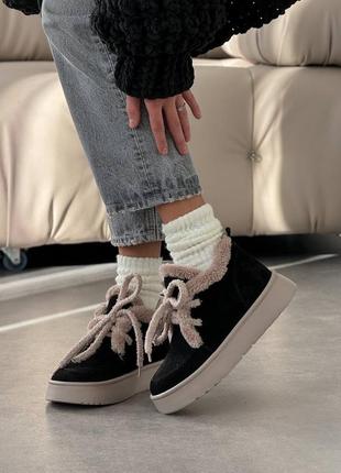 Черные женские зимние ботинки ботинки из натуральной замши замшевые зимние ботинки ботинки