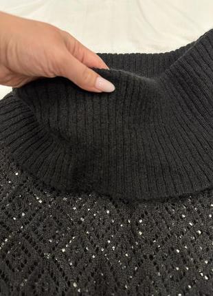 Женский вязаный трендовый черный джемпер с воротником хомутом, шерстяной ажурный...