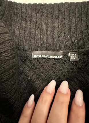 Женский вязаный трендовый черный джемпер с воротником хомутом, шерстяной ажурный...