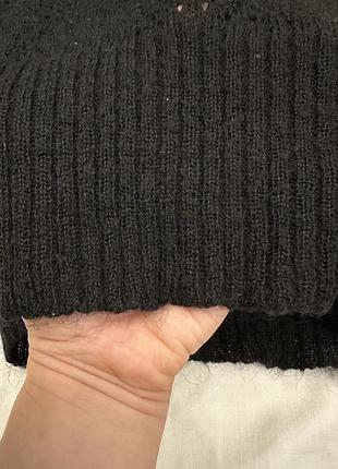 Женский вязаный трендовый черный джемпер с воротником хомутом, шерстяной ажурный...