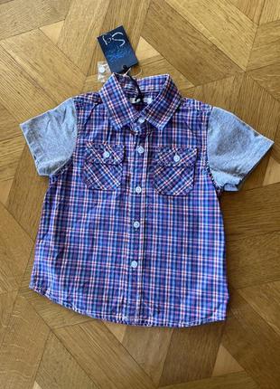 Рубашка в клетку на короткий рукав итальянского производителя street gang на мальчика 2 года 92 см