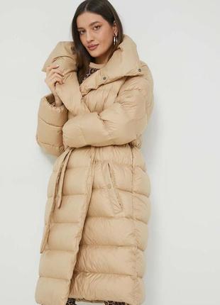 Adidas fashion down пальто пухове на запах з поясом пуховик довгий бежевий hk5244