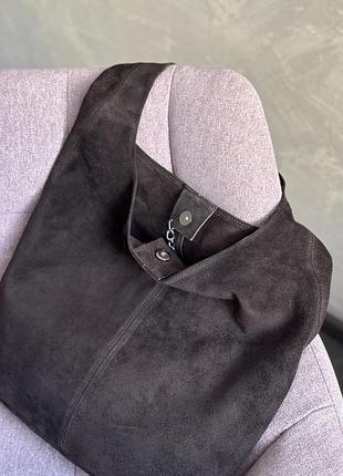 Замшевая темно-коричневая сумка-шоппер monica, италия, цвета в ассортименте