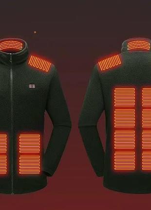 Мужская флисовая кофта на молнии с подогревом зелёный, 4xl 1tap 1tap