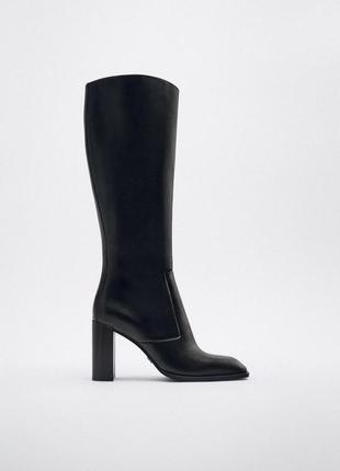 Zara высокие кожаные сапоги на каблуке, ботинки, сапоги, ботинки