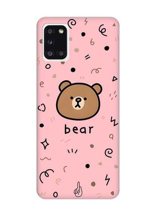 Матовый чехол с розовыми боками на samsung galaxy a31 мишка (принт 76)