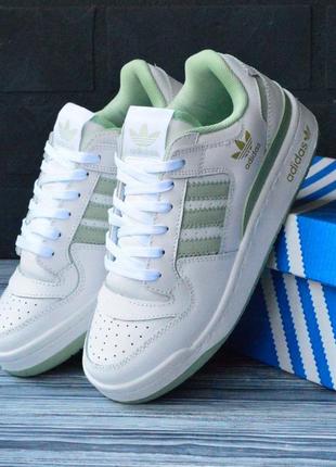 Женские кроссовки adidas OVP Shoes low white, адидасы форум, кеды белые с бирюзовым, кожаные демисезонны