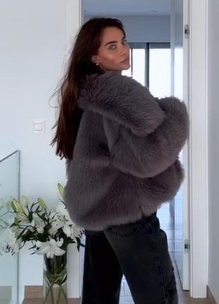 100% предоплата шуба жіноча коротка, оверсайз, екошуба, темно-сіра