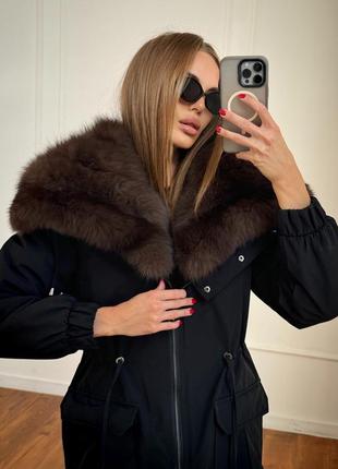 Модна зимова жіноча чорна куртка з натуральним хутром песця. розмір с,м,л,хл