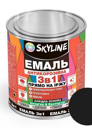 Емаль алкідна 3 в 1 по іржі антикорозійна «skyline» чорний 0.9 кг