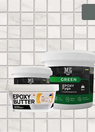 Фуга епоксидна для плитки у ванній green epoxy fyga 3кг (легко змивається, дрібне зерно) графіт ral 7012
