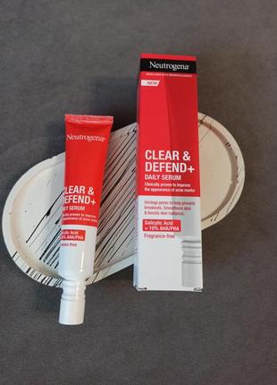 Neutrogena clear &amp; defend+ daily serum with aha/bha/pha сироватка для обличчя 30 мл