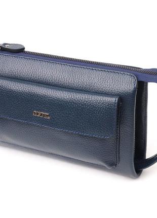 Современный мужской клатч из натуральной зернистой кожи canpellini 21558 синий 1tap