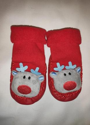Дитячі новорічні/різдвяні капці/пінетки олені 11 см