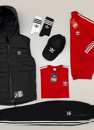 Набор adidas: жилет-свитшот-брюки-футболка-кепка-носочки 2 пары