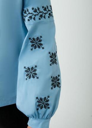 Вышиванка голубая для девочки подростковая, вышитая рубашка с длинным рукавом, блуза с вышивкой4 фото