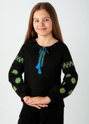 Вышиванка голубая для девочки подростковая, вышитая рубашка с длинным рукавом, блуза с вышивкой5 фото