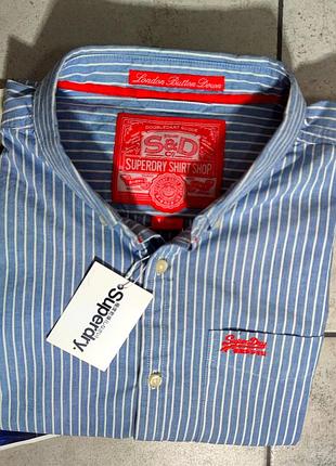 Мужская элегантная приталиная хлопоковая винтажная рубашка superdry casual в...