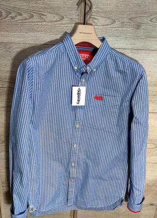 Мужская элегантная приталиная хлопоковая винтажная рубашка superdry casual в...