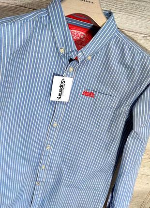 Мужская элегантная приталиная хлопоковая винтажная рубашка superdry casual в...