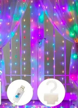 Світлодіодна гірлянда штора з пультом мультик 3х2 м від usb 200 led кімнатна гірлянда завіса