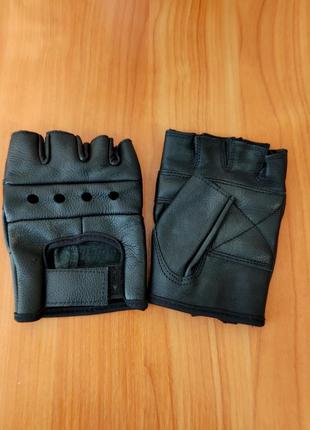Шкіряні тактичні рукавички без пальців2 фото
